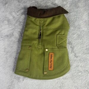 Bass Pro Shops Dog Coat Small Green Canvas Plaid Lined Workwear Field Jacket‎